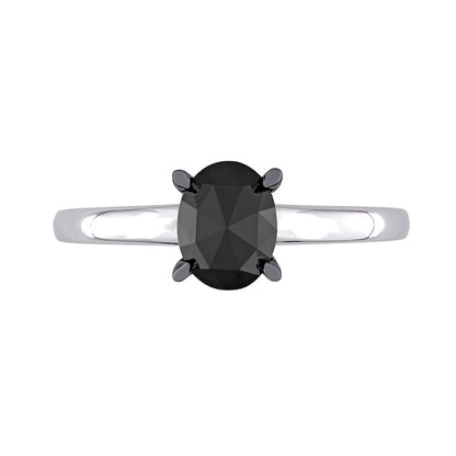 1.0 CT. Oval Enhanced Black Natural Clarity Enhanced Diamond Solitaire Ring in Solid 10K White Gold