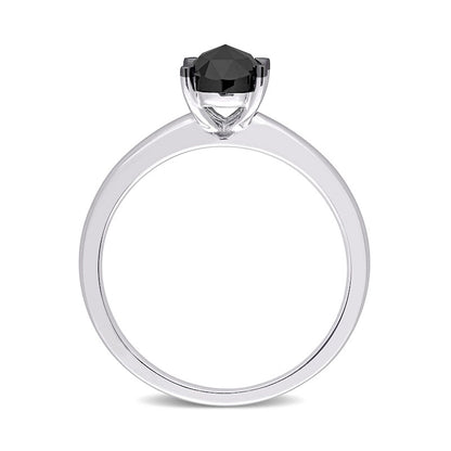 1.0 CT. Oval Enhanced Black Natural Clarity Enhanced Diamond Solitaire Ring in Solid 10K White Gold