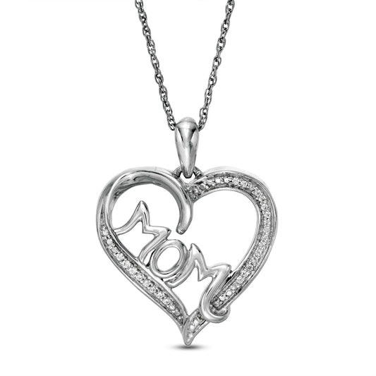0.07 CT. T.W. Natural Diamond "MOM" Heart Pendant in Sterling Silver