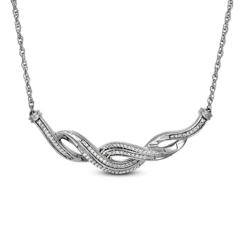 0.2 CT. T.W. Natural Diamond Layered Braid Necklace in Sterling Silver