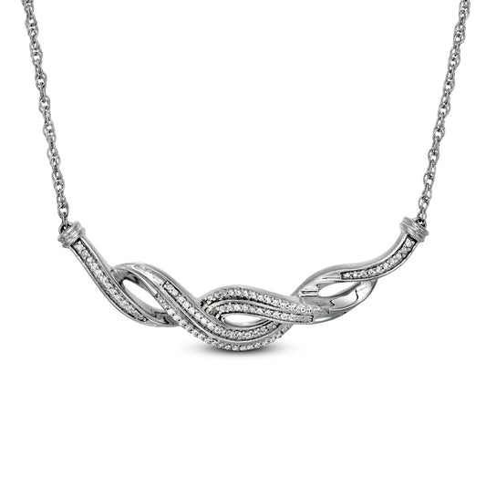 0.2 CT. T.W. Natural Diamond Layered Braid Necklace in Sterling Silver