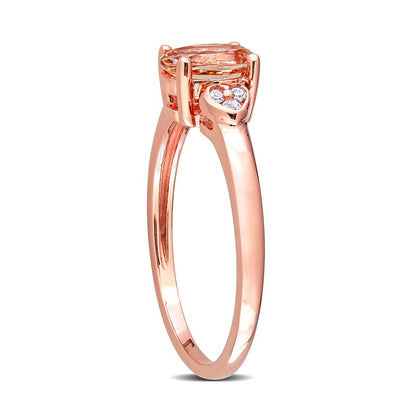 Oval Morganite and 0.05 CT. T.W. Natural Diamond Trio Heart-Sides Ring in Sterling Silver with Rose Rhodium