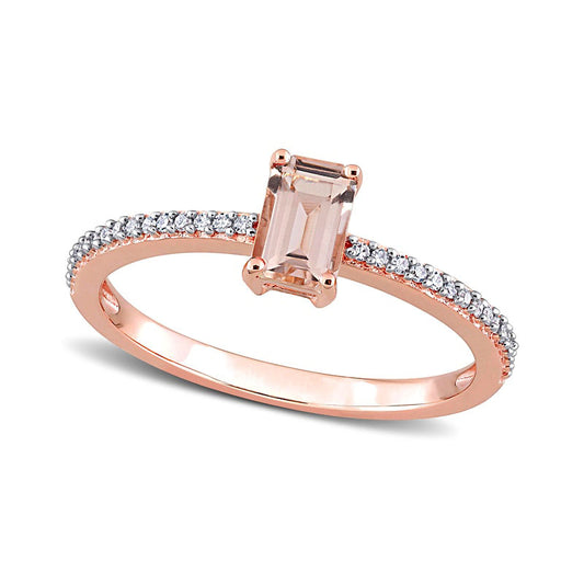 Emerald-Cut Morganite and 0.10 CT. T.W. Natural Diamond Ring in Solid 10K Rose Gold