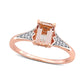 Emerald-Cut Morganite and 0.10 CT. T.W. Natural Diamond Floral Shank Ring in Solid 10K Rose Gold