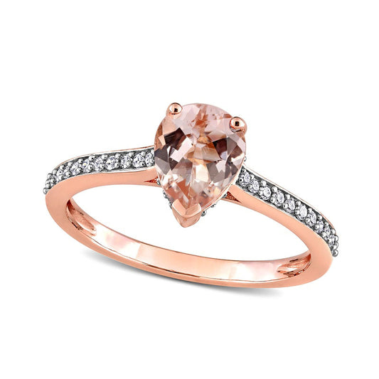 Pear-Shaped Morganite and 0.13 CT. T.W. Natural Diamond Ring in Solid 10K Rose Gold