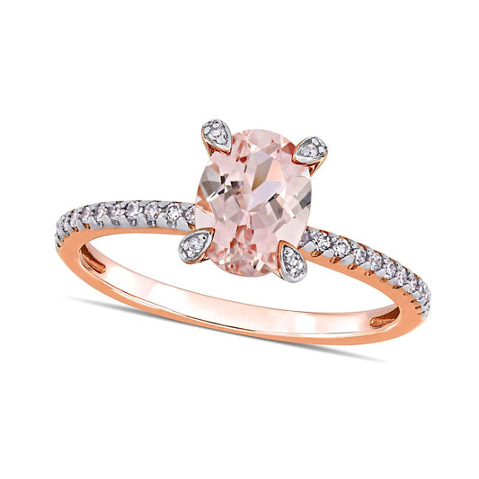 Oval Morganite and 0.10 CT. T.W. Natural Diamond Ring in Solid 10K Rose Gold