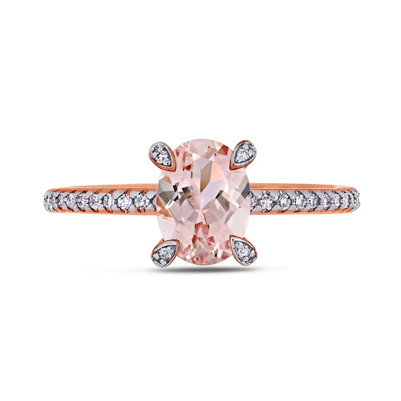 Oval Morganite and 0.10 CT. T.W. Natural Diamond Ring in Solid 10K Rose Gold