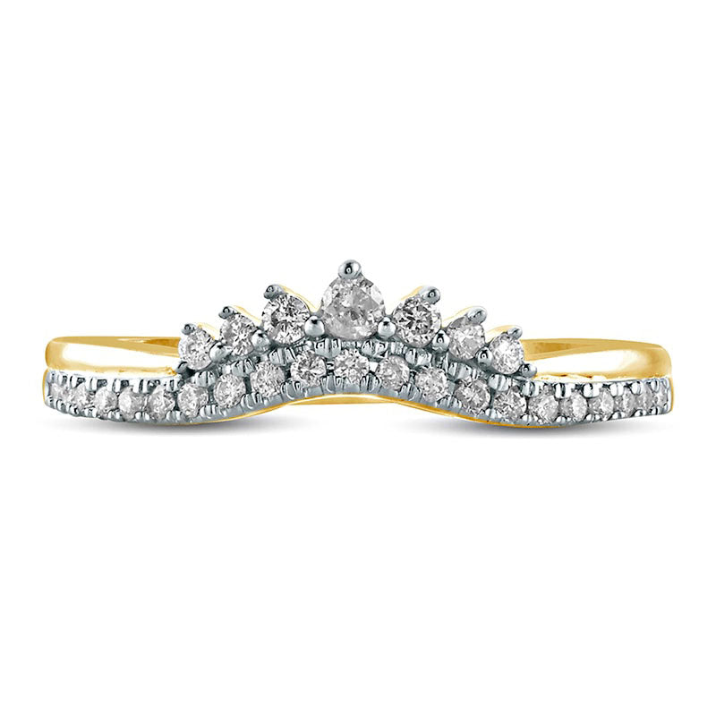 0.20 CT. T.W. Natural Diamond Crown Contour Wedding Band in Solid 10K Yellow Gold