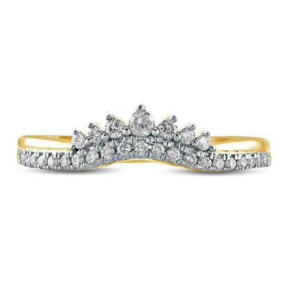 0.20 CT. T.W. Natural Diamond Crown Contour Wedding Band in Solid 10K Yellow Gold