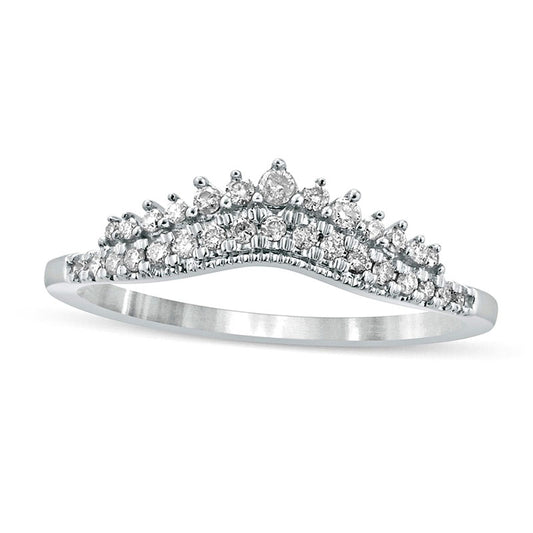 0.20 CT. T.W. Natural Diamond Crown Contour Antique Vintage-Style Anniversary Band in Solid 10K White Gold