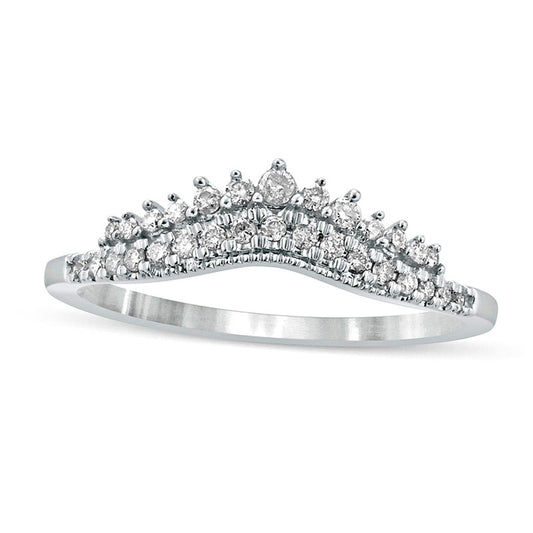 0.20 CT. T.W. Natural Diamond Crown Contour Antique Vintage-Style Anniversary Band in Solid 10K White Gold