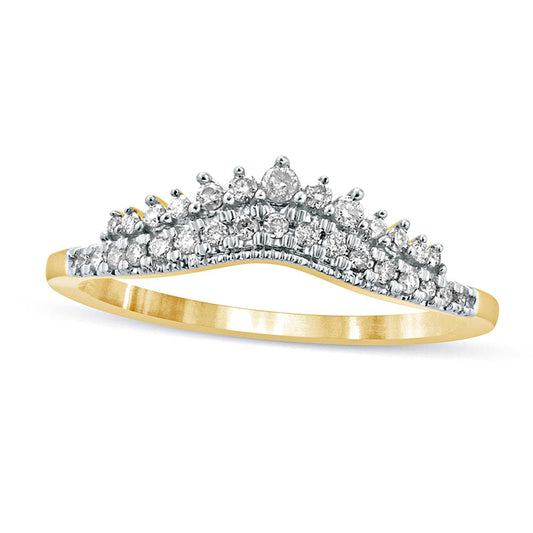 0.20 CT. T.W. Natural Diamond Crown Contour Antique Vintage-Style Anniversary Band in Solid 10K Yellow Gold