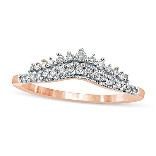 0.20 CT. T.W. Natural Diamond Crown Contour Antique Vintage-Style Anniversary Band in Solid 10K Rose Gold