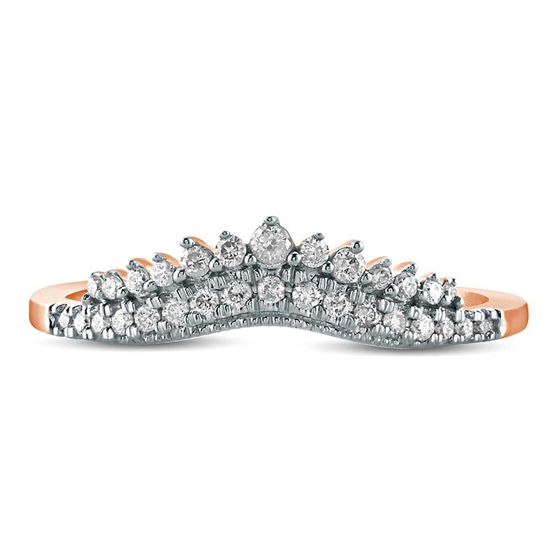0.20 CT. T.W. Natural Diamond Crown Contour Antique Vintage-Style Anniversary Band in Solid 10K Rose Gold