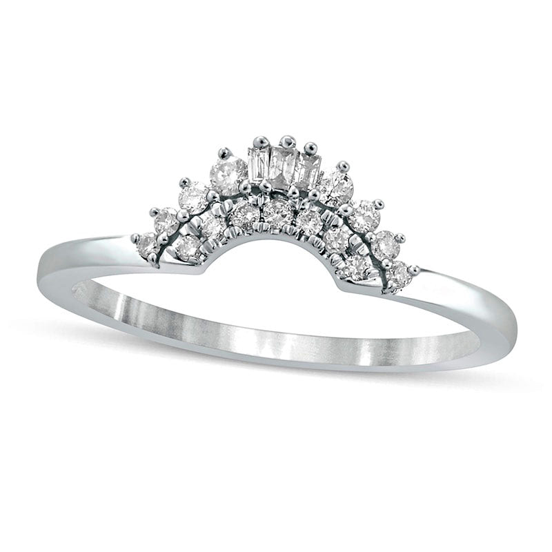 0.17 CT. T.W. Baguette and Round Natural Diamond Contour Wedding Band in Solid 10K White Gold