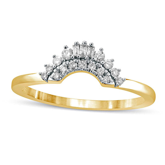 0.17 CT. T.W. Baguette and Round Natural Diamond Contour Wedding Band in Solid 10K Yellow Gold