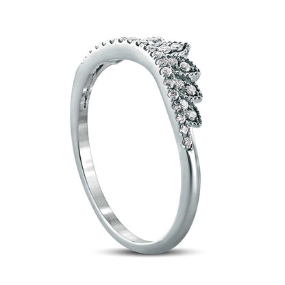 0.17 CT. T.W. Natural Diamond Leaf Crown Contour Antique Vintage-Style Wedding Band in Solid 10K White Gold