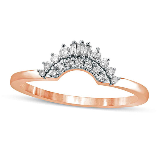 0.17 CT. T.W. Baguette and Round Natural Diamond Contour Wedding Band in Solid 10K Rose Gold