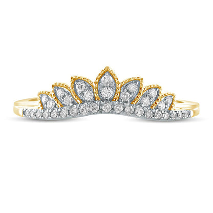 0.17 CT. T.W. Natural Diamond Leaf Crown Contour Antique Vintage-Style Wedding Band in Solid 10K Yellow Gold