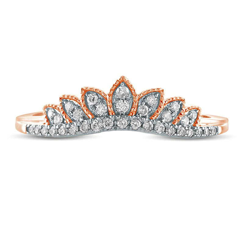 0.17 CT. T.W. Natural Diamond Leaf Crown Contour Antique Vintage-Style Wedding Band in Solid 10K Rose Gold