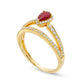 Pear-Shaped Ruby and 0.38 CT. T.W. Natural Diamond Frame Split Shank Ring in Solid 10K Yellow Gold