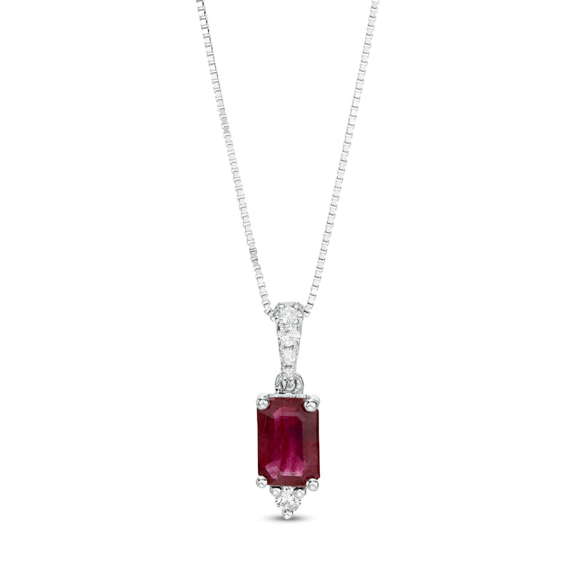 Emerald-Cut Ruby and Natural Diamond Accent Pendant in 10K White Gold