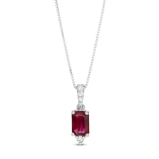 Emerald-Cut Ruby and Natural Diamond Accent Pendant in 10K White Gold