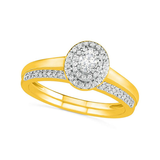 0.38 CT. T.W. Oval Natural Diamond Double Frame Bridal Engagement Ring Set in Solid 10K Yellow Gold
