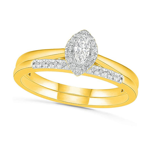0.25 CT. T.W. Marquise Natural Diamond Frame Bridal Engagement Ring Set in Solid 10K Yellow Gold
