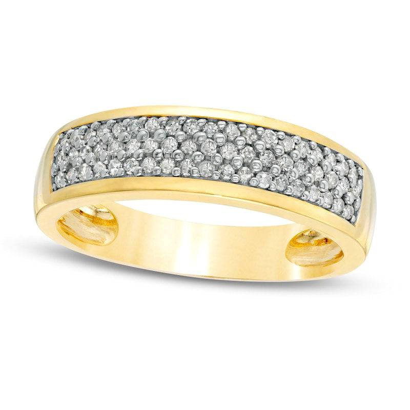 Men's 0.38 CT. T.W. Natural Diamond Triple Row Wedding Band in Solid 10K Yellow Gold
