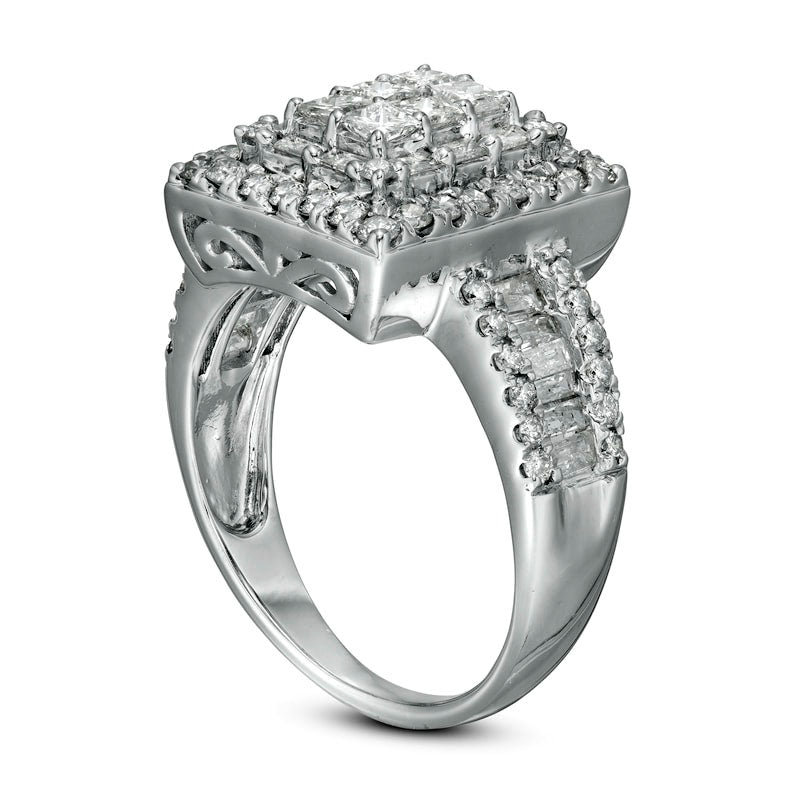 1.5 CT. T.W. Princess-Cut Natural Diamond Frame Multi-Row Engagement Ring in Solid 10K White Gold
