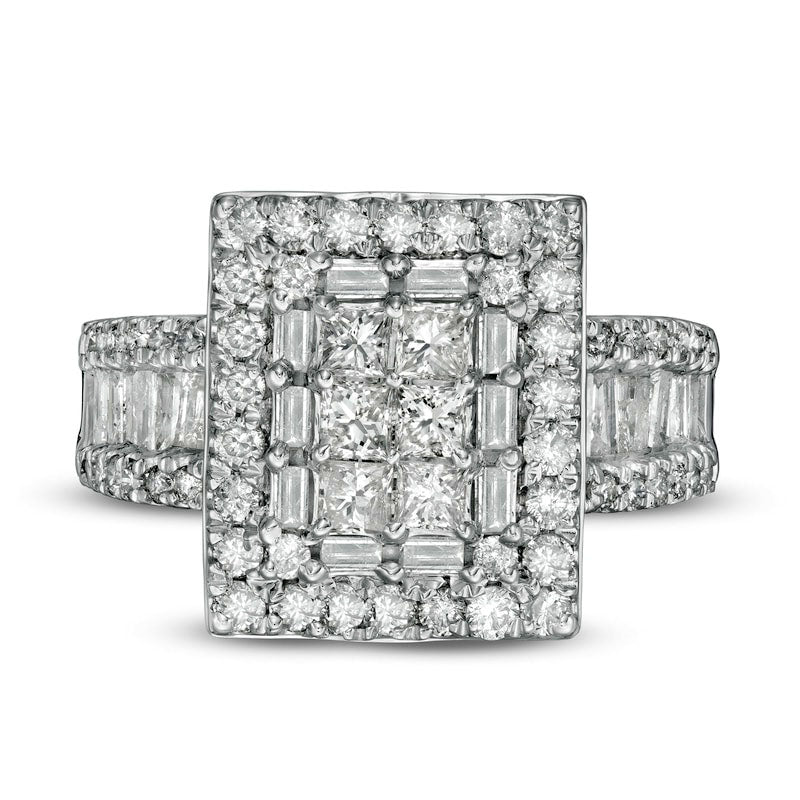1.5 CT. T.W. Princess-Cut Natural Diamond Frame Multi-Row Engagement Ring in Solid 10K White Gold