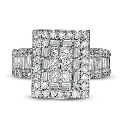 1.5 CT. T.W. Princess-Cut Natural Diamond Frame Multi-Row Engagement Ring in Solid 10K White Gold