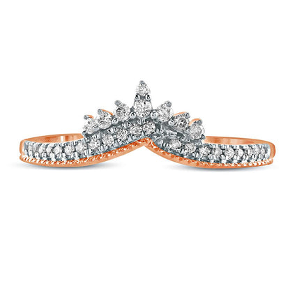 0.17 CT. T.W. Natural Diamond Crown Chevron Antique Vintage-Style Wedding Band in Solid 10K Rose Gold