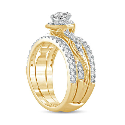 1.0 CT. T.W. Pear-Shaped Natural Diamond Frame Twist Shank Antique Vintage-Style Bridal Engagement Ring Set in Solid 14K Gold