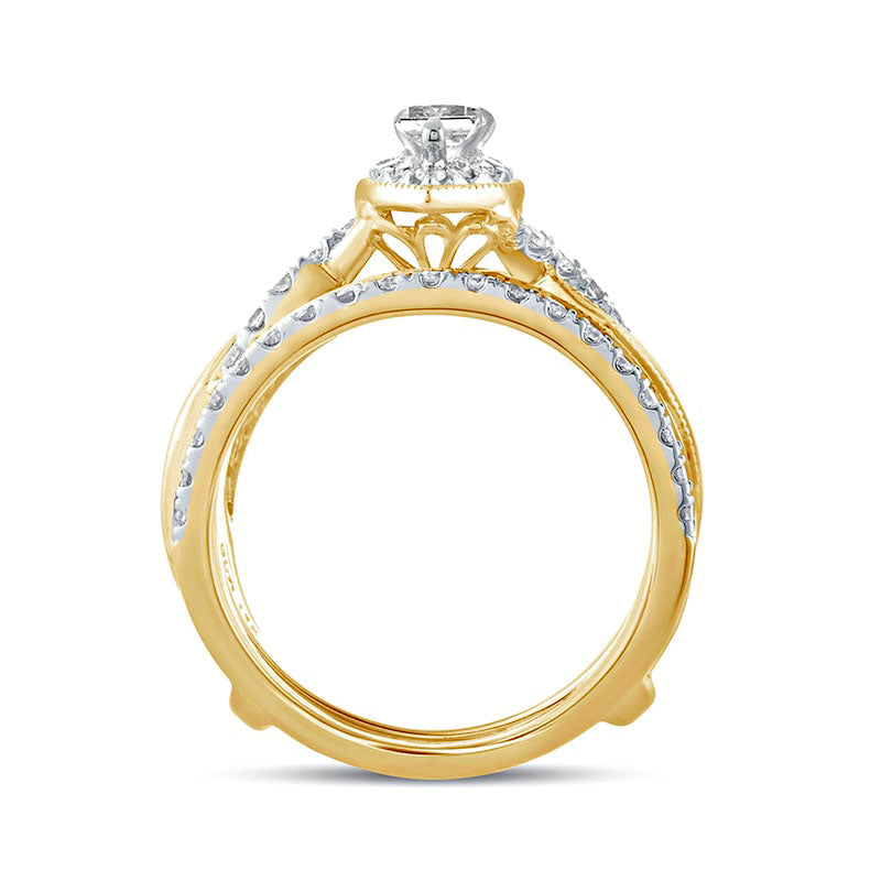 1.0 CT. T.W. Pear-Shaped Natural Diamond Frame Twist Shank Antique Vintage-Style Bridal Engagement Ring Set in Solid 14K Gold