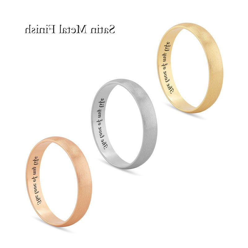 4.0mm Half-Round Engravable Wedding Band in Solid 10K White, Yellow or Rose Gold (1 Line)