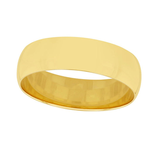 6.0mm Half-Round Engravable Wedding Band in Solid 10K White, Yellow or Rose Gold (1 Line)