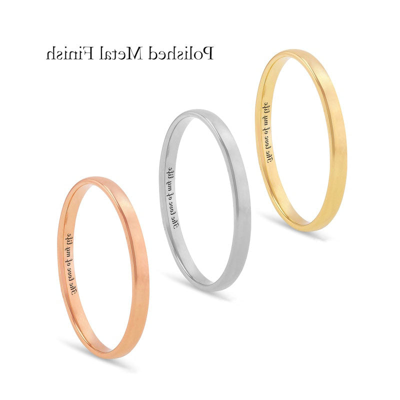 Ladies' 2.0mm Comfort-Fit Engravable Wedding Band in Solid 14K White, Yellow or Rose Gold (1 Line)