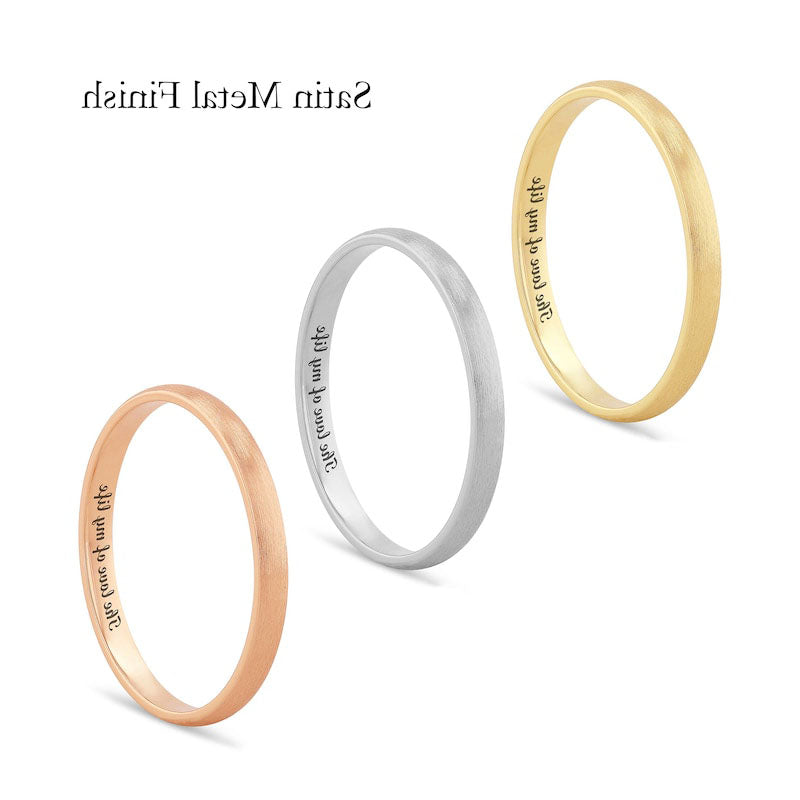 Ladies' 2.0mm Comfort-Fit Engravable Wedding Band in Solid 14K White, Yellow or Rose Gold (1 Line)