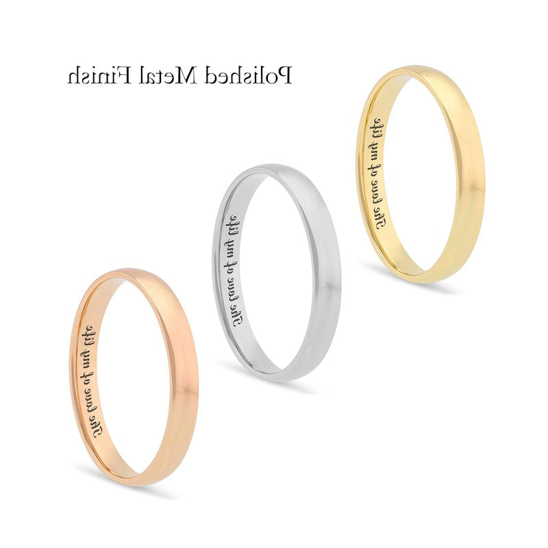 Ladies' 3.0mm Comfort-Fit Engravable Wedding Band in Solid 14K White, Yellow or Rose Gold (1 Line)