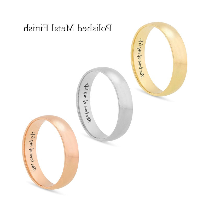 5.0mm Comfort-Fit Engravable Wedding Band in Solid 14K White, Yellow or Rose Gold (1 Line)