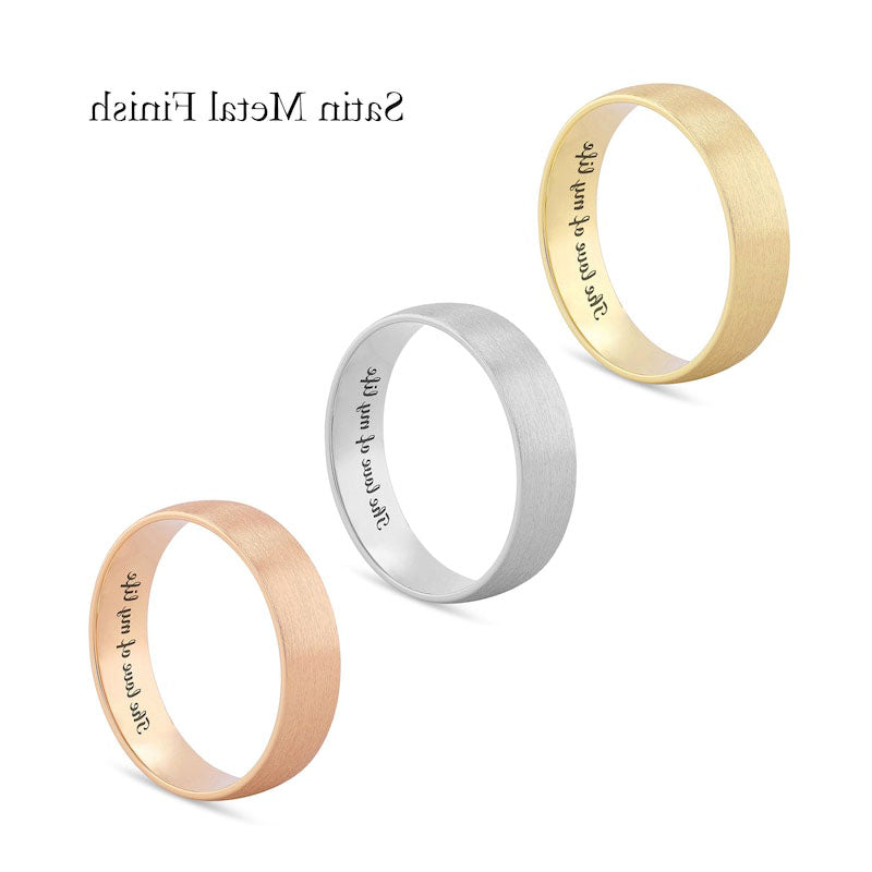 6.0mm Comfort-Fit Engravable Wedding Band in Solid 14K White, Yellow or Rose Gold (1 Line)