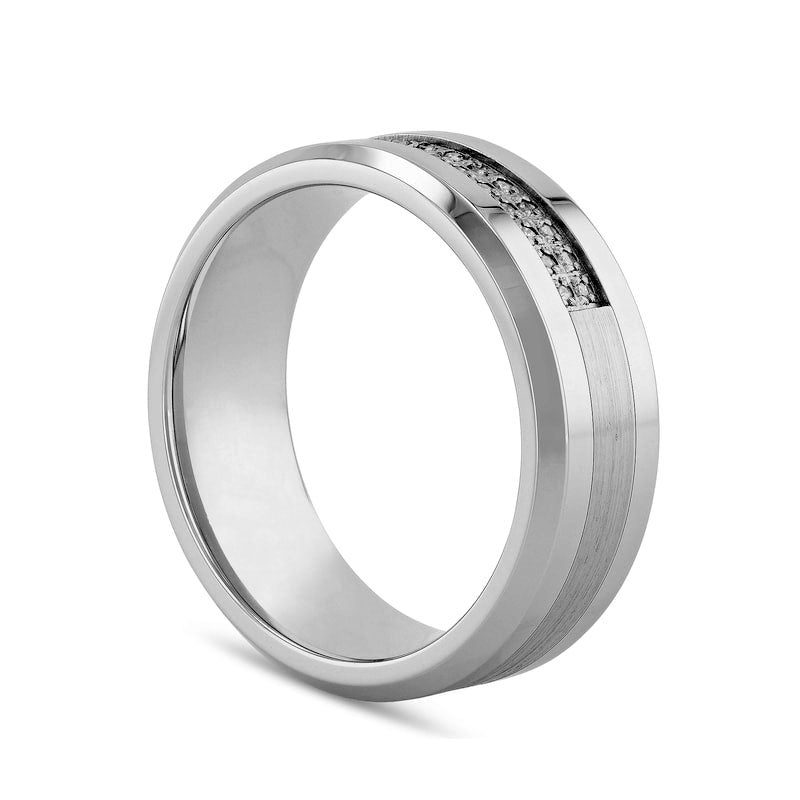Men's 0.13 CT. T.W. Natural Diamond Double Row Satin Inlay Comfort-Fit Wedding Band in Stainless Steel and Cobalt (1 Line)