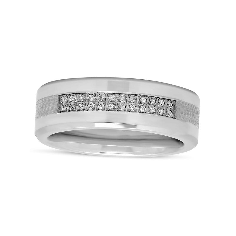 Men's 0.13 CT. T.W. Natural Diamond Double Row Satin Inlay Comfort-Fit Wedding Band in Stainless Steel and Cobalt (1 Line)