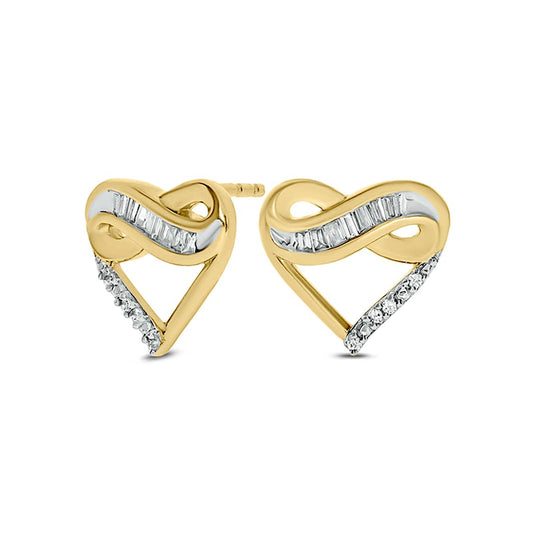 0.1 CT. T.W. Baguette and Round Diamond Infinity Heart Stud Earrings in 10K Gold
