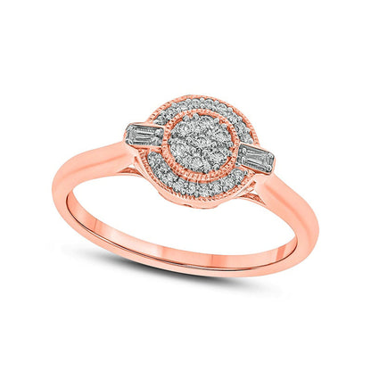 0.17 CT. T.W. Composite Natural Diamond Frame Antique Vintage-Style Promise Ring in Solid 10K Rose Gold