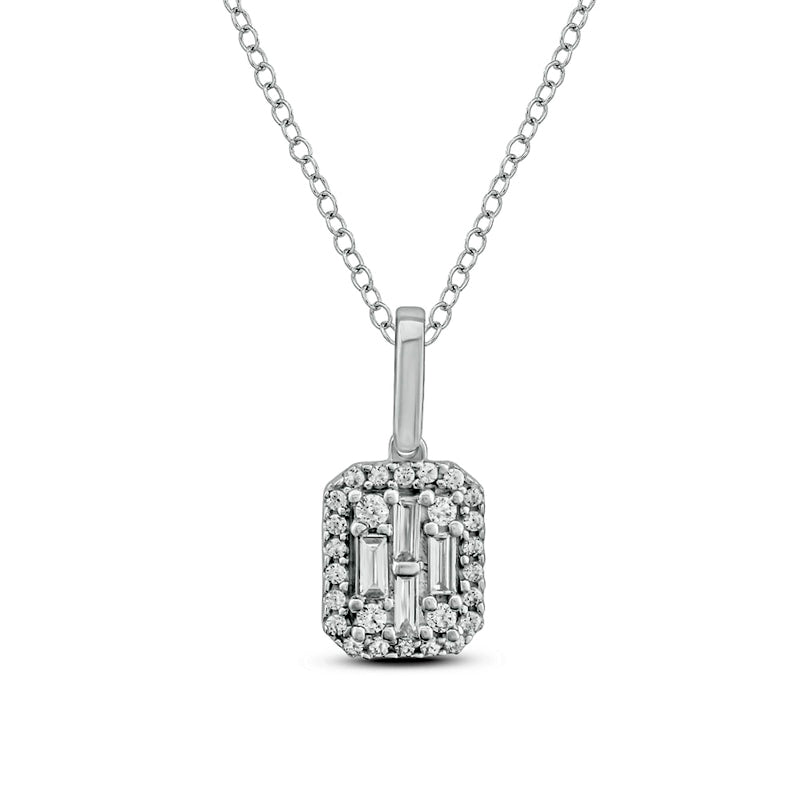 0.2 CT. T.W. Composite Natural Diamond Rectangular Frame Pendant in 10K White Gold