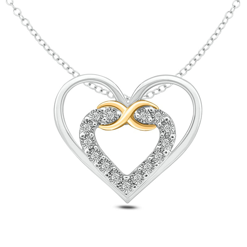 Natural Diamond Accent Infinity Double Heart Pendant in Sterling Silver and 10K Yellow Gold