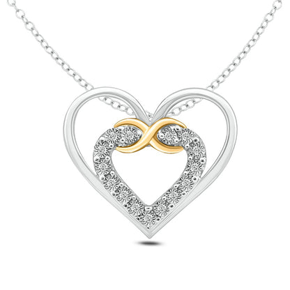 Natural Diamond Accent Infinity Double Heart Pendant in Sterling Silver and 10K Yellow Gold
